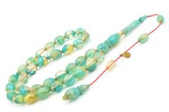 Hakan Turan İmzalı Beyzi Kesim Hareli Mavi Sıkma Kehribar Tesbih