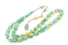 Hakan Turan İmzalı Beyzi Kesim Hareli Mavi Sıkma Kehribar Tesbih