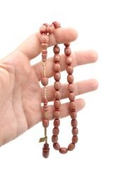 Cüneyd Hasan İmzalı Çift Çekim Fıçı Kesim Eskitme Bej Katalin Tesbih