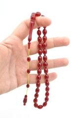 Hakan Turan Yapımı Beyzi Kesim Vişne Rengi Sıkma Kehribar Tesbih