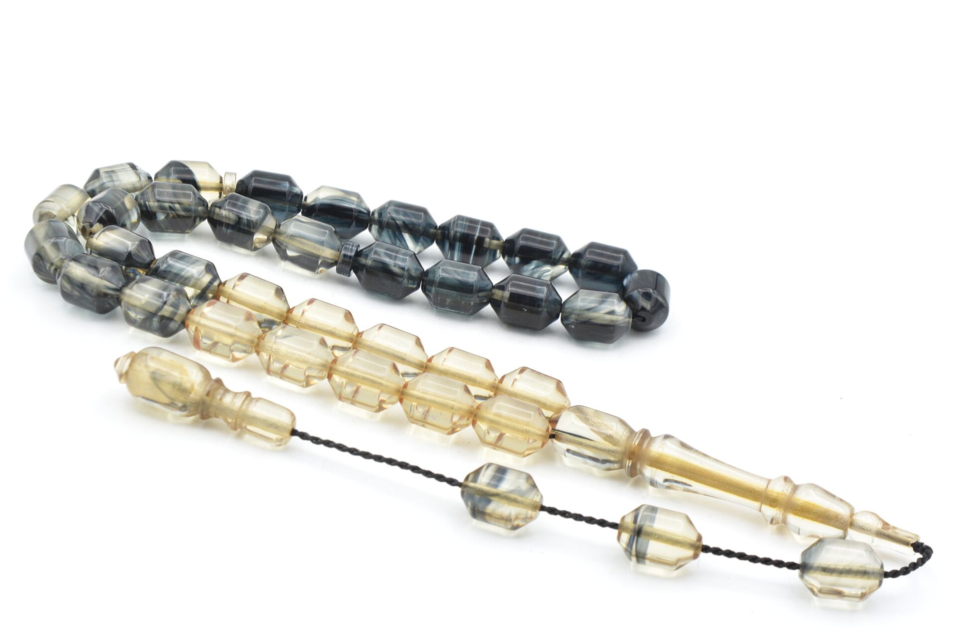 Hakan Turan Yapımı Uçlu Kapsül Kesim Şeffaf Siyah Sıkma Kehribar Tesbih