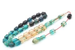 Hakan Turan Yapımı Uçlu Kapsül Kesim Şeffaf Lacivert Sıkma Kehribar Tesbih