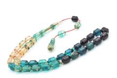 Hakan Turan Yapımı Uçlu Kapsül Kesim Şeffaf Lacivert Sıkma Kehribar Tesbih