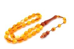 Usta Işi Arpa Kesim Hareli Turuncu Toz Pres Kehribar Tesbih Iri Boy 002