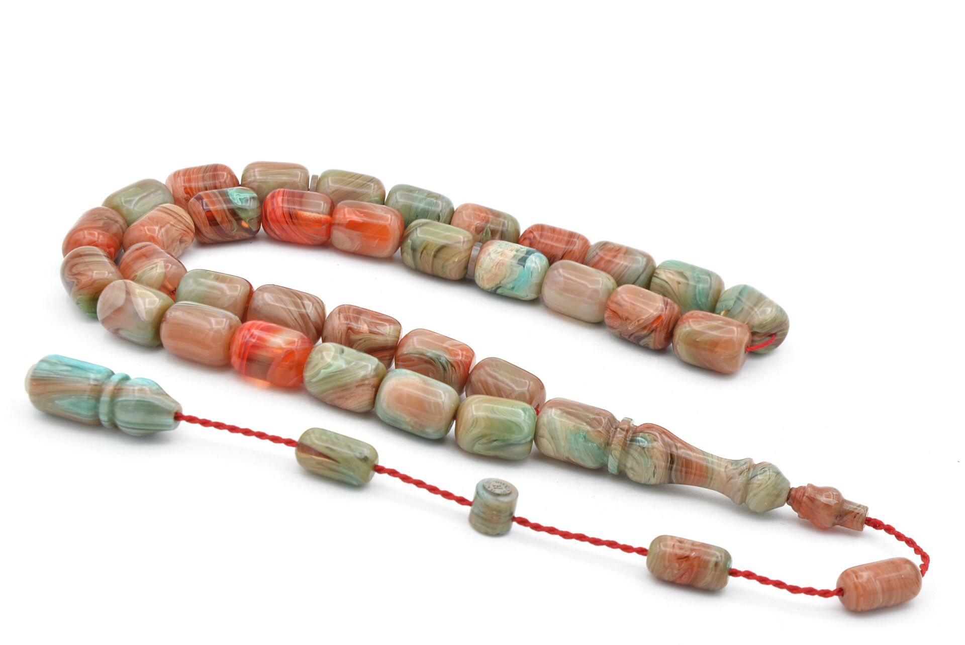 Halil Demirkol İmzalı Kapsül Kesim Kırmızı Mavi Sıkma Kehribar Tesbih