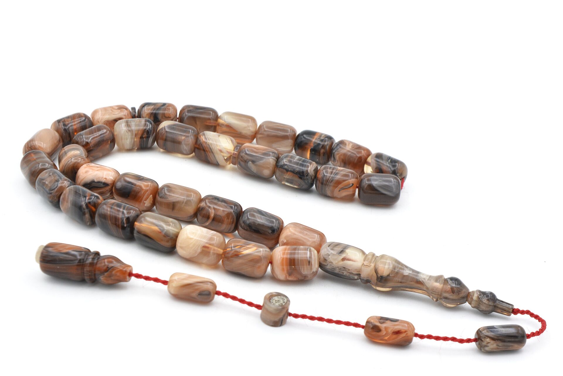 Halil Demirkol İmzalı Kapsül Kesim Kahverengi Bej Sıkma Kehribar Tesbih