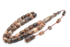 Halil Demirkol İmzalı Kapsül Kesim Kahverengi Bej Sıkma Kehribar Tesbih