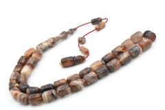 Halil Demirkol İmzalı Kapsül Kesim Kahverengi Bej Sıkma Kehribar Tesbih