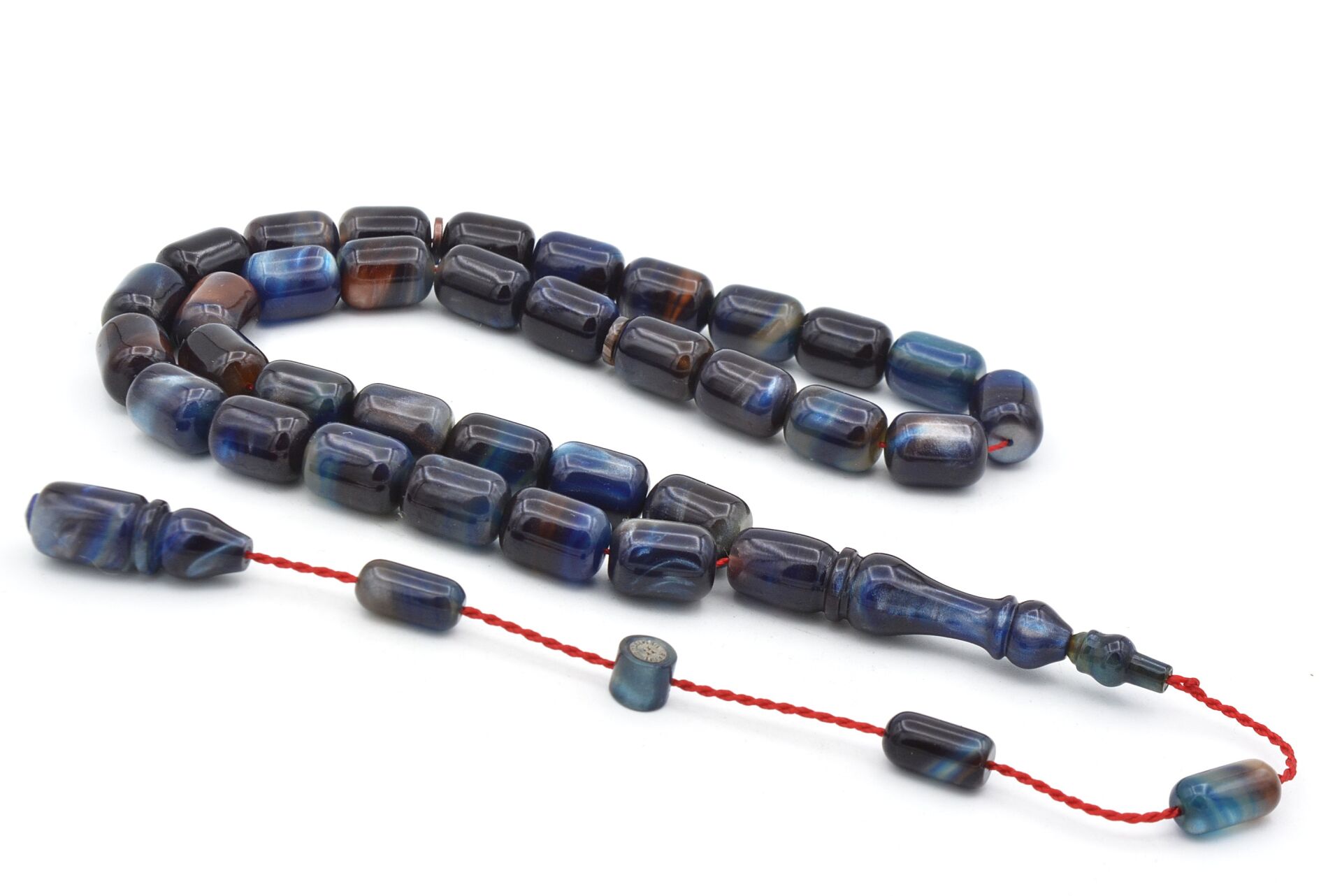 Halil Demirkol İmzalı Kapsül Kesim Sedefli Lacivert Sıkma Kehribar Tesbih