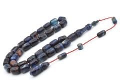 Halil Demirkol İmzalı Kapsül Kesim Sedefli Lacivert Sıkma Kehribar Tesbih