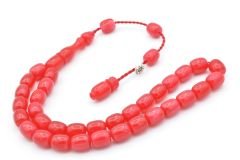 Şükrü Baba Imzalı Bilek Boy Kapsül Kesim Hareli Kırmızı Katalin Tesbih