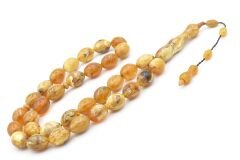 Sistemli Dev Boy Beyzi Kesim Hareli Turuncu Toz Kehribar Tesbih