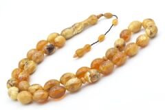 Sistemli Dev Boy Beyzi Kesim Hareli Turuncu Toz Kehribar Tesbih