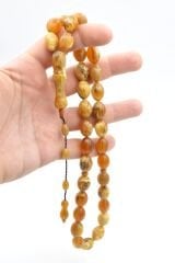 Sistemli Dev Boy Beyzi Kesim Hareli Turuncu Toz Kehribar Tesbih