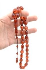 Sistemli Dev Boy Beyzi Kesim Hareli Kırmızı Toz Kehribar Tesbih