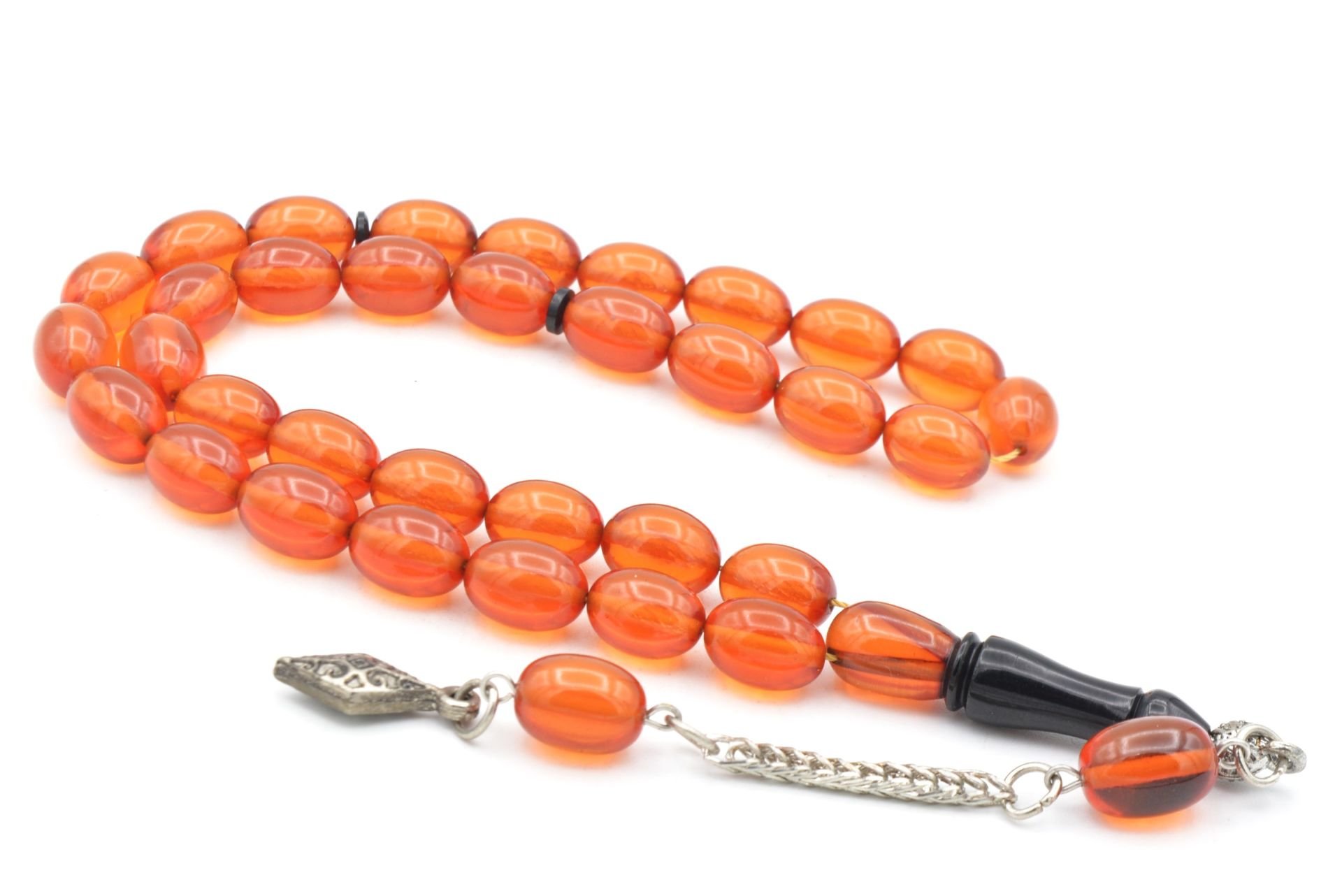 Tilki Kuyruğu Kamçılı Tombul Beyzi Kesim Turuncu Sıkma Kehribar Tesbih