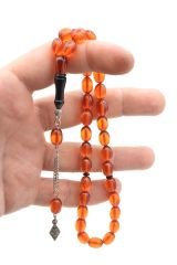 Tilki Kuyruğu Kamçılı Tombul Beyzi Kesim Turuncu Sıkma Kehribar Tesbih