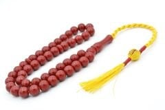 Usta İşi Sistemli Küre Kesim 45 lik Koyu Kırmızı Sıkma Kehribar Tesbih