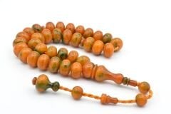 Ahmet Emin Yapımı Tekerlek Kesim Turuncu Yeşil Sıkma Kehribar Tesbih