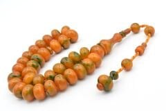 Ahmet Emin Yapımı Tekerlek Kesim Turuncu Yeşil Sıkma Kehribar Tesbih