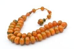 Ahmet Emin Yapımı Tekerlek Kesim Turuncu Yeşil Sıkma Kehribar Tesbih