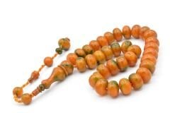 Ahmet Emin Yapımı Tekerlek Kesim Turuncu Yeşil Sıkma Kehribar Tesbih