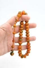 Ahmet Emin Yapımı Tekerlek Kesim Turuncu Yeşil Sıkma Kehribar Tesbih