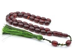 Hakkı Usta İmzalı Kapsül Kesim Osmanlı Model Bordo Sıkma Kehribar Tesbih