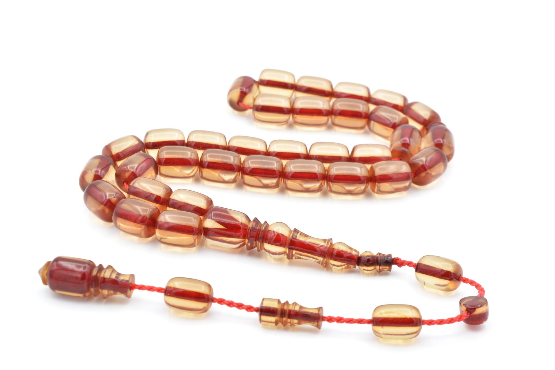 Hakkı Usta İmzalı Kapsül Kesim Şeffaf Kırmızı Sıkma Kehribar Tesbih