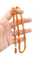 Hakkı Usta İmzalı Kapsül Kesim Hareli Bej Sıkma Kehribar Tesbih