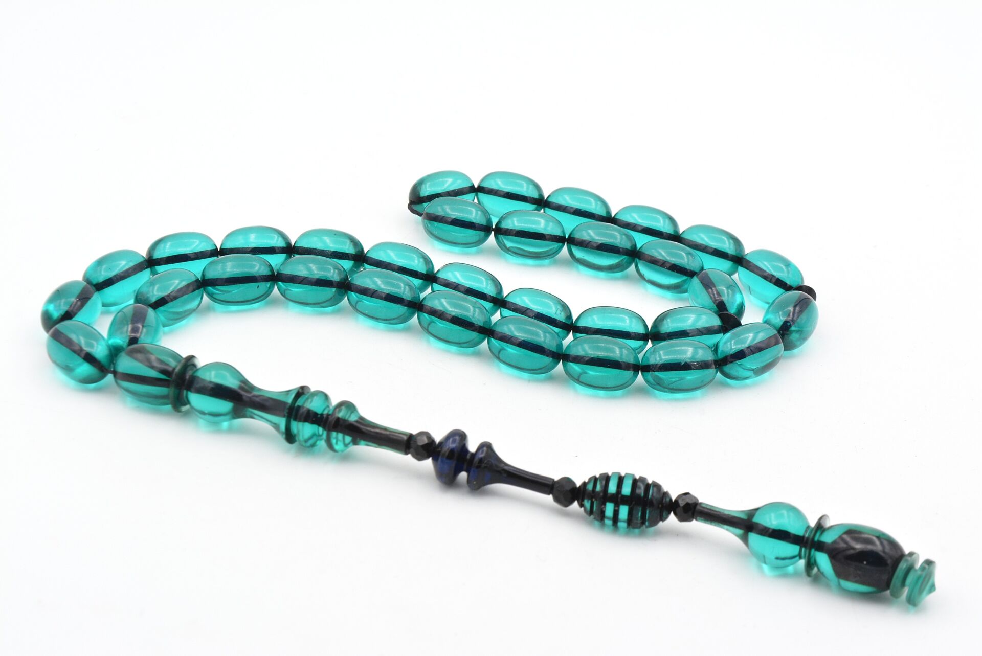 Usta İşi Şenalp Model Kapsül Kesim Mavi Sıkma Kehribar Tesbih