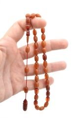 Hakkı Usta İmzalı Kapsül Kesim Hareli Sarı Sıkma Kehribar Tesbih