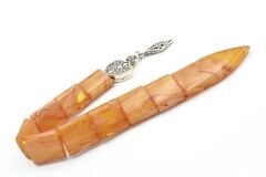 Usta İşi Balık Model Hareli Sarı Sıkma Kehribar Tesbih