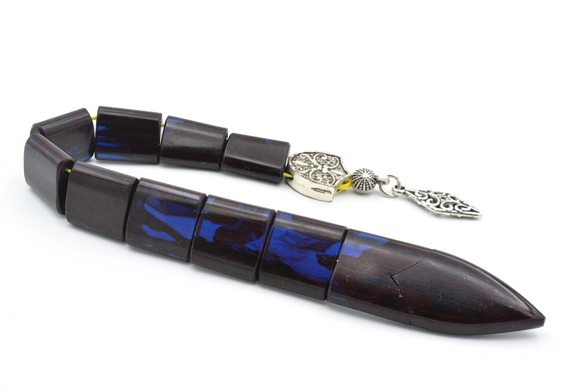 Usta İşi Balık Model Hareli Lacivert Sıkma Kehribar Tesbih