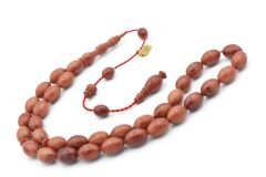 Hakkı Usta İmzalı Beyzi Kesim Hareli Turuncu Sıkma Kehribar Tesbih Bilek Boy