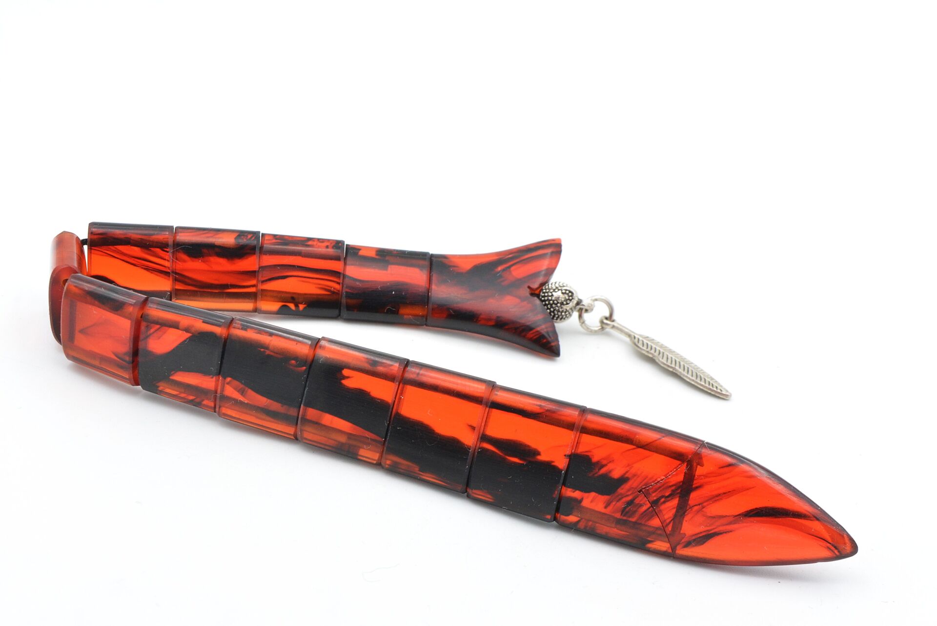 Usta İşi Balık Model Turuncu Siyah Sıkma Kehribar Tesbih 002