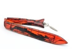 Usta İşi Balık Model Turuncu Siyah Sıkma Kehribar Tesbih 002