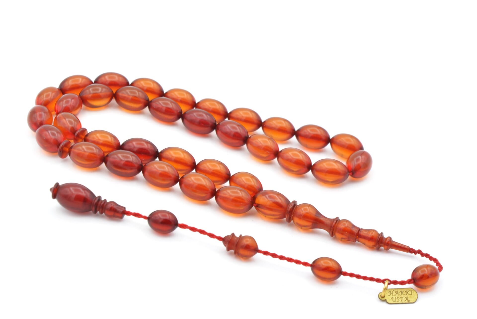 Hakkı Usta İmzalı Beyzi Kesim Sarı Sıkma Kehribar Tesbih Bilek Boy