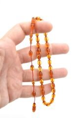 Hakkı Usta İmzalı Beyzi Kesim Şeffaf Bej Sıkma Kehribar Tesbih Bilek Boy