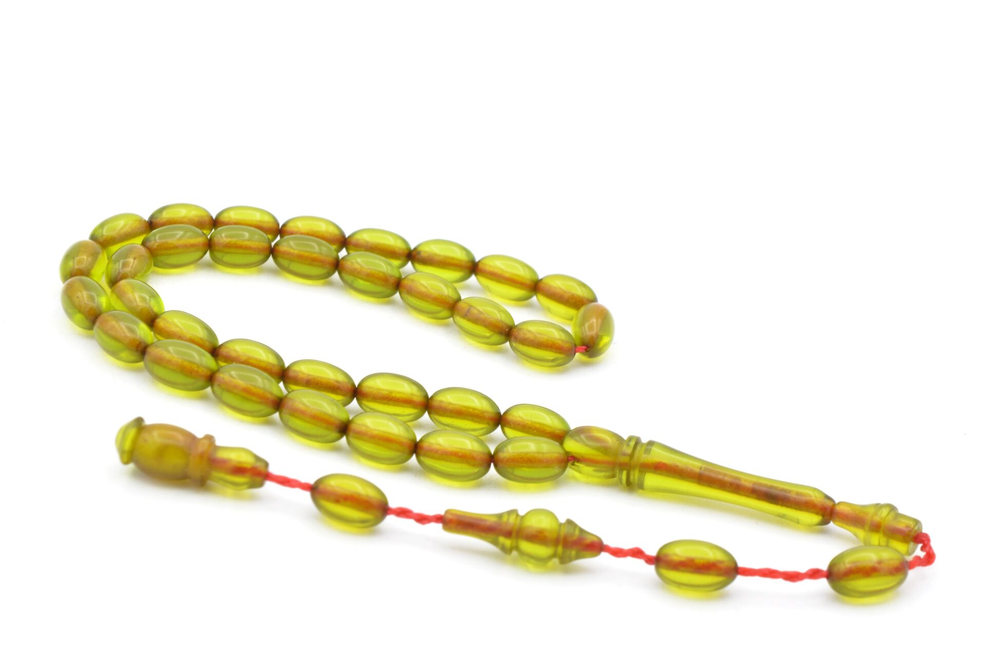 Hakkı Usta Yapımı Arpa Kesim Bilek Boy Yeşil Sıkma Kehribar Tesbih