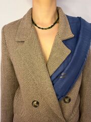 Choker Model Amorf Kesim Doğal Diopsit Taşı Kolye