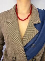 Choker Model Doğal Dal Kırmızı Mercan Kolye