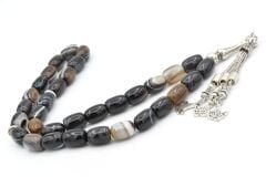 Hakiki Doğal Kapsül Kesim Çizgili Siyah Akik Tesbih 1.Kalite Doğal Taş