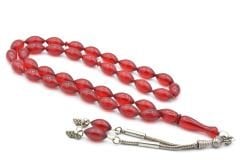 Usta İşi Arpa Kesim Günlük Boy Kırmızı Sıkma Kehribar Tesbih