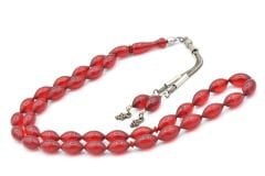 Usta İşi Arpa Kesim Günlük Boy Kırmızı Sıkma Kehribar Tesbih