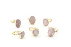 Altın Rengi Pembe Kuvars Taşlı Ayarlanabilir Yüzük 002