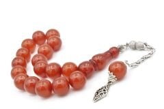 Gümüş Kaplama Kamçılı Küre Kesim Turuncu Sıkma Kehribar Efe Maskot Tesbih