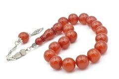 Gümüş Kaplama Kamçılı Küre Kesim Turuncu Sıkma Kehribar Efe Maskot Tesbih