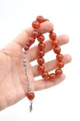 Gümüş Kaplama Kamçılı Küre Kesim Turuncu Sıkma Kehribar Efe Maskot Tesbih