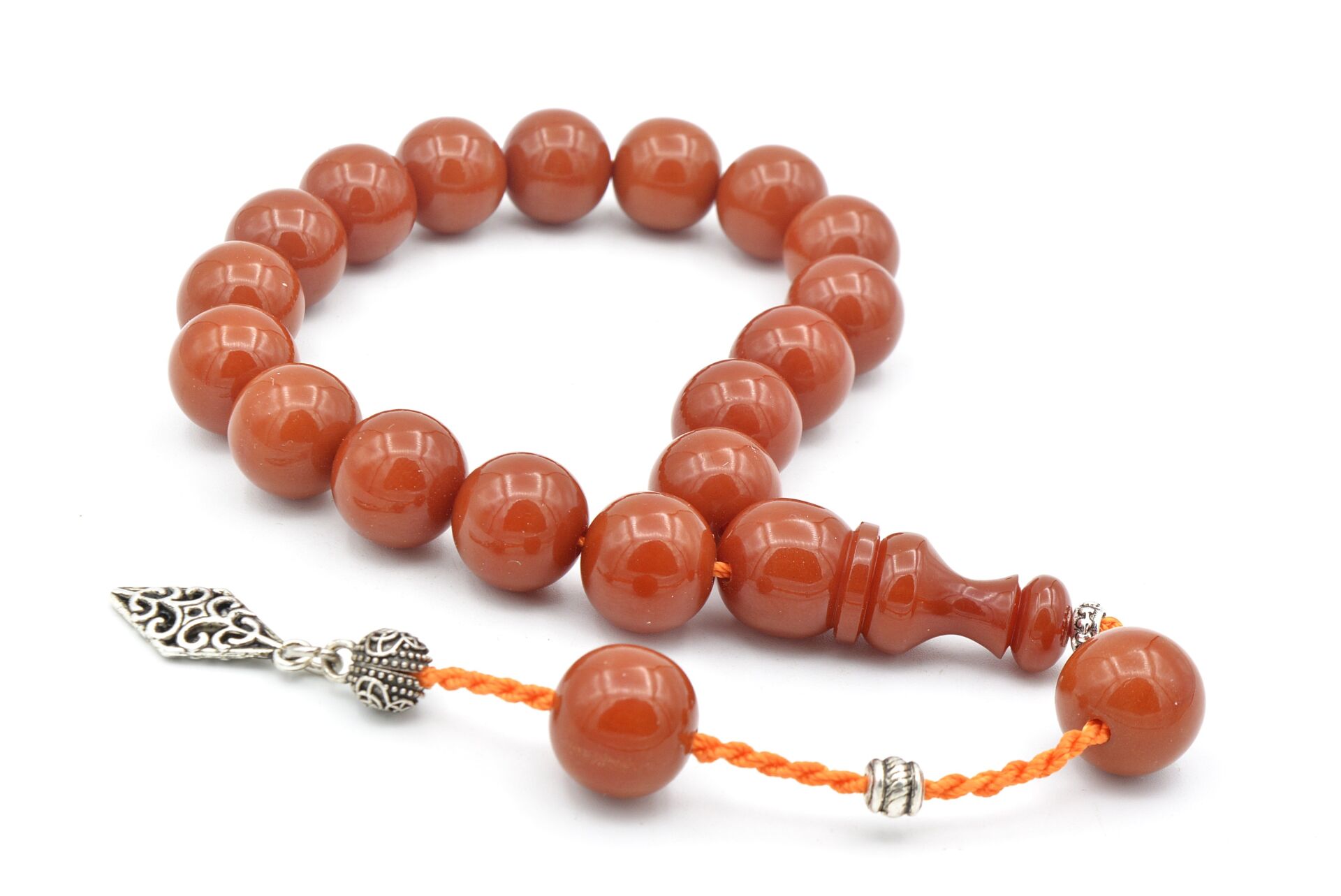 Özel Sistemli Küre Kesim Turuncu Sıkma Kehribar Efe Maskot Tesbih